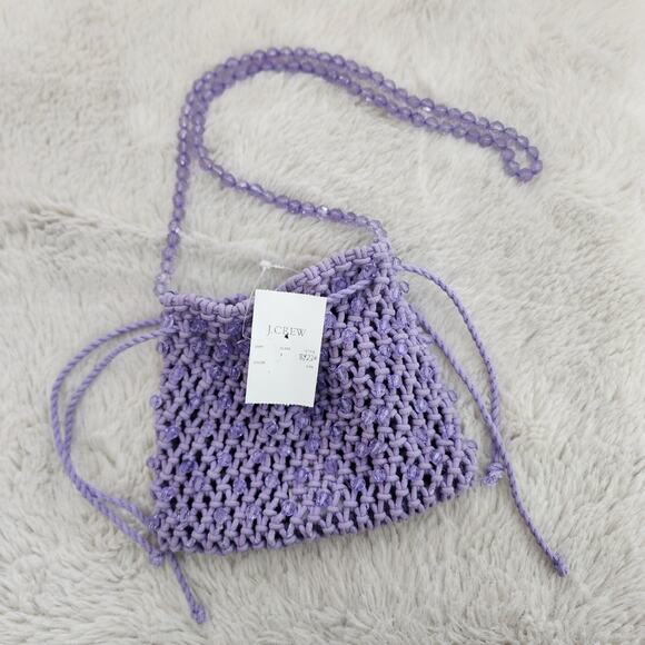 J.Crew Purple Knitted Crochet Pouch Drawstring Bag - Picture 6 of 12